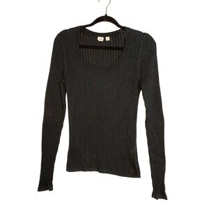 GAP Black Knit Ribbed Scoop‎ Neck Long Sleeve Sweater Top Women's Size L